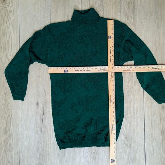 VTG Mathias bright forest green turtleneck floral knit tunic top sweater sz Sm - Picture 4 of 7